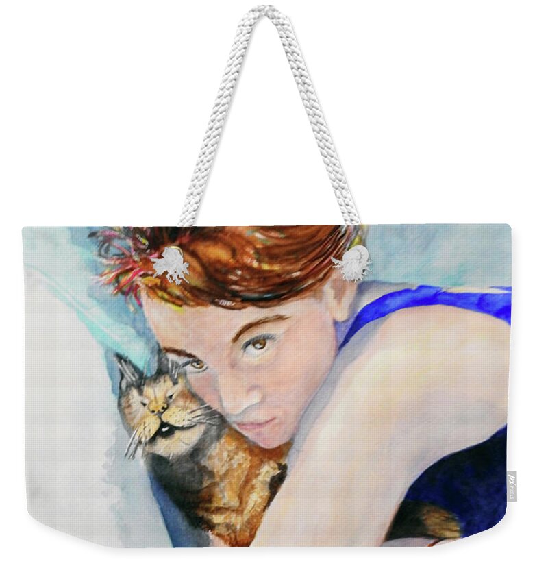 Cat Weekender Tote Bag featuring the painting The Friend by Barbara F Johnson