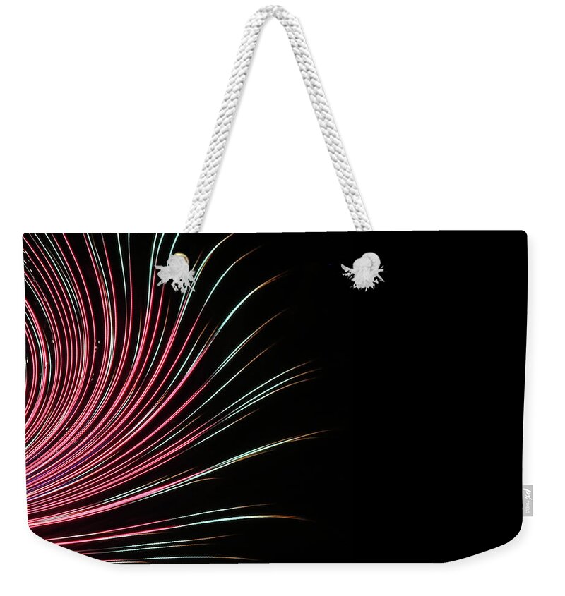 Digital Art; Fringe; Black; Red; Green; Feathery; Swirl; Light; Twist; Feather; Square; Abstract; Lifestyle; Living Room; Weekender Tote Bag featuring the digital art The Fringe by Tina Uihlein