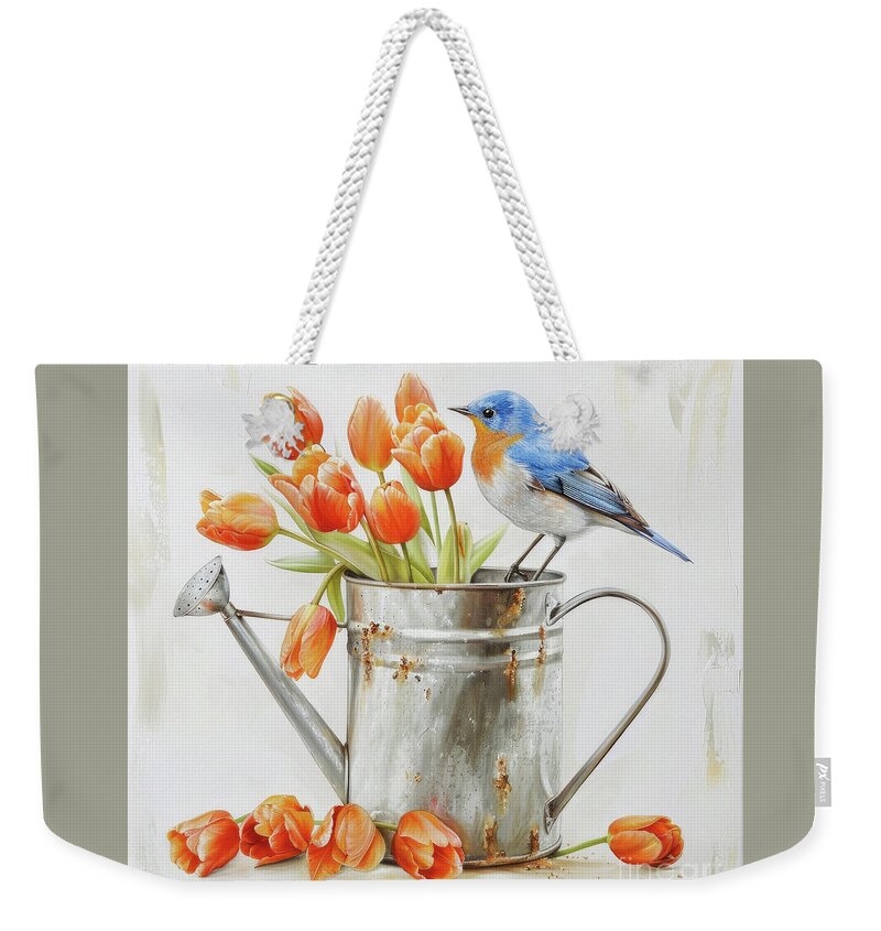  Bluebird Weekender Tote Bag featuring the painting The Garden Bluebird by Tina LeCour