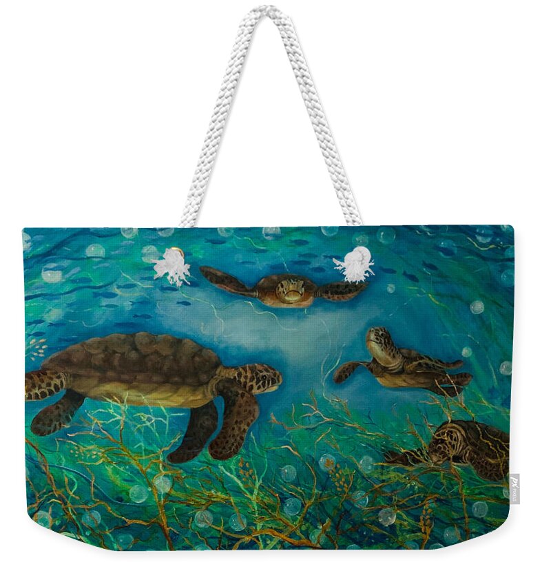 Turtles Weekender Tote Bag featuring the painting The Gathering by Barbara Landry