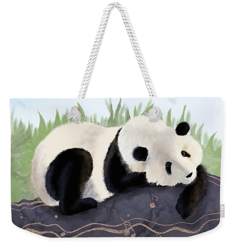 Musical Panda Weekender Tote Bag featuring the digital art The Giant Panda Humming a Song by Andreea Dumez