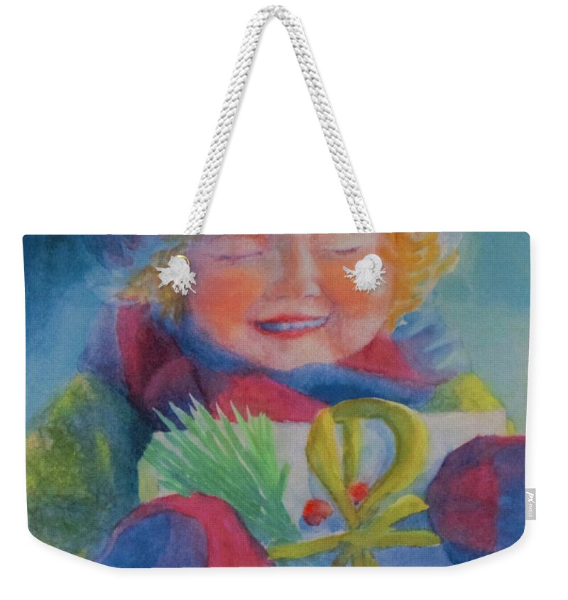 Christmas Weekender Tote Bag featuring the painting The Gift by George Harth