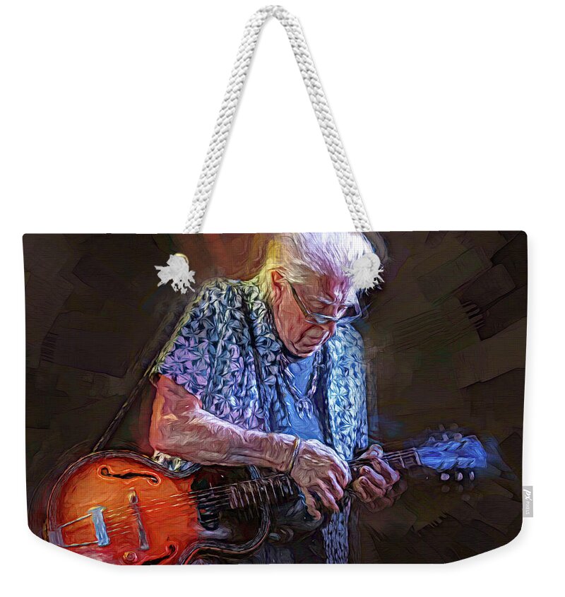 John Mayall Weekender Tote Bag featuring the mixed media The Godfather of British Blues by Mal Bray