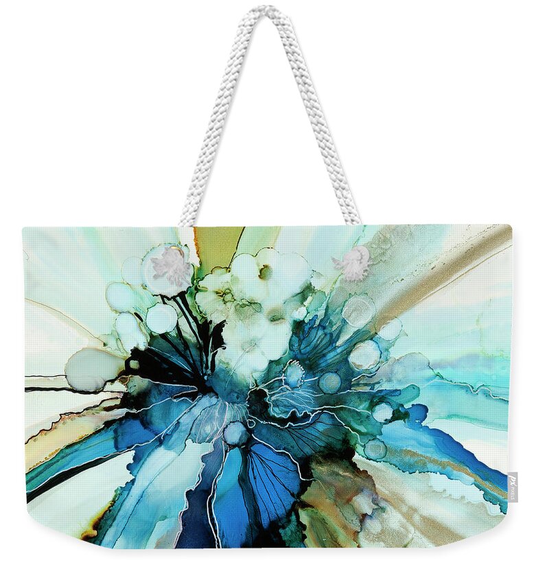Abstract Weekender Tote Bag featuring the painting The Grand Reveal by Julie Tibus