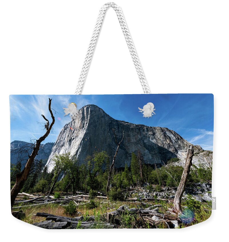 El Capitan Weekender Tote Bag featuring the photograph The Gravity of El Cap by Kevin Suttlehan
