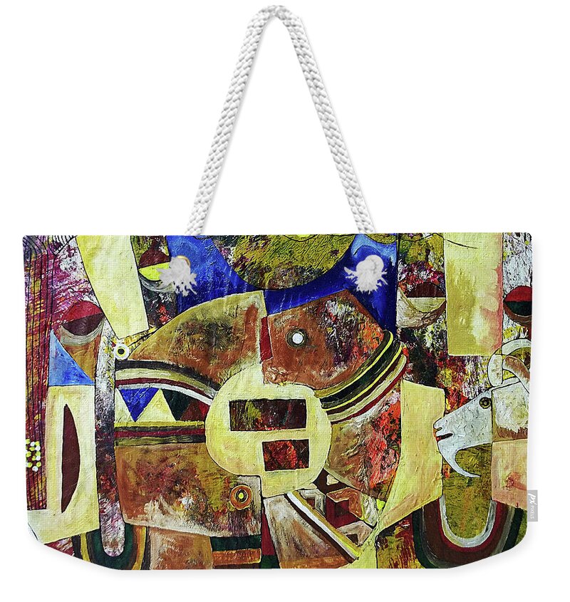 African Weekender Tote Bag featuring the painting The Guilty Are Afraid by Speelman Mahlangu 1958-2004