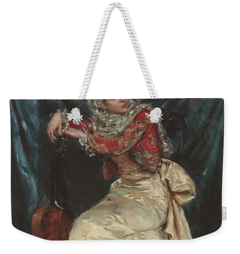 Traditional Costume Weekender Tote Bag featuring the painting The Guitar Player, 1879 by Julius Leblanc Stewart by Julius Leblanc Stewart