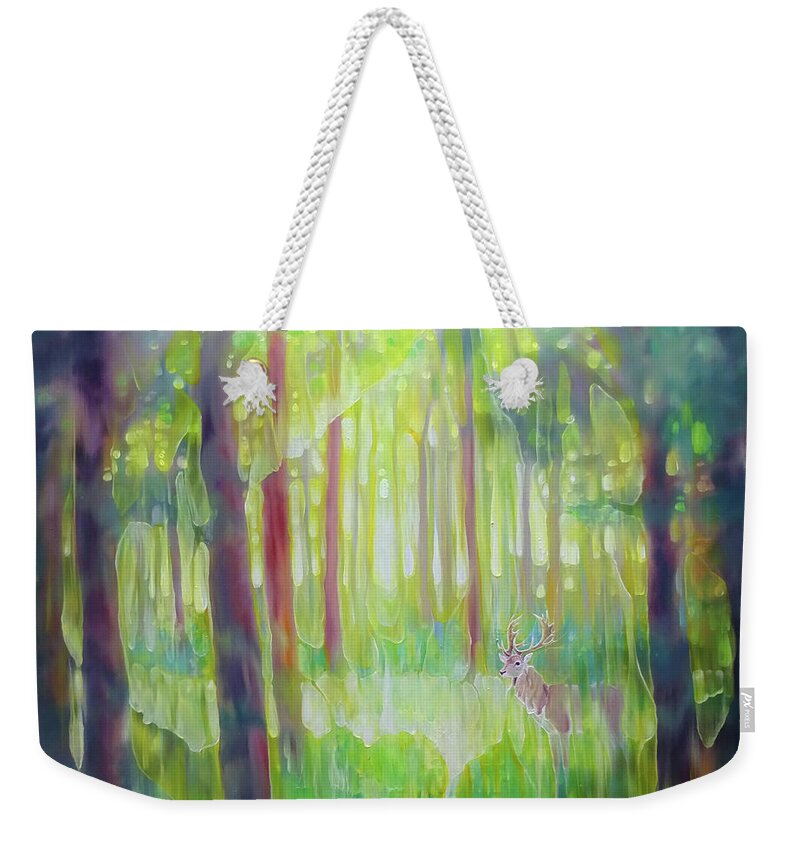 Hart Weekender Tote Bag featuring the painting The Hart of the Green Wood by Gill Bustamante