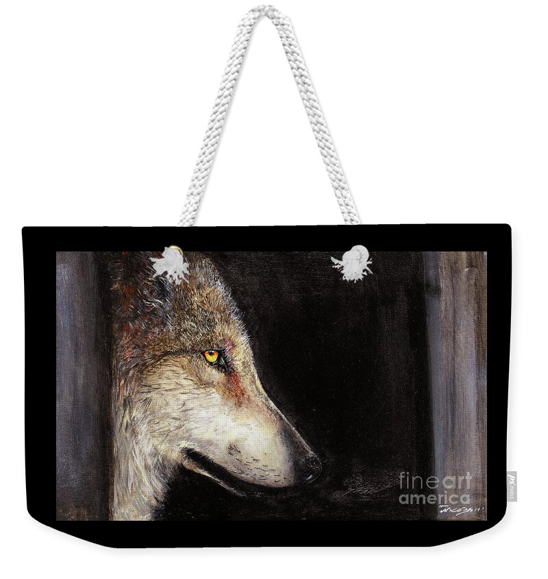 Wolf Weekender Tote Bag featuring the painting The Hidden by Kevin Scott Jacobs