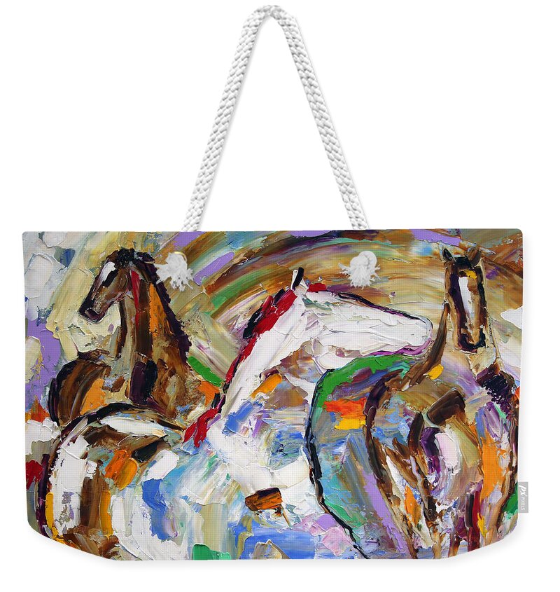 Contemporary Horse Painting Weekender Tote Bag featuring the painting The Invitation by Laurie Pace