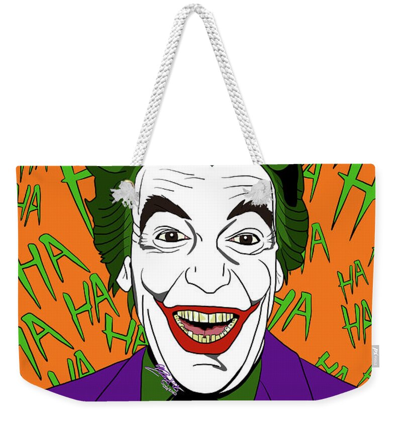 Cesar Romero Weekender Tote Bag featuring the digital art The Joker, the Clown Prince of Crime by Marisol VB