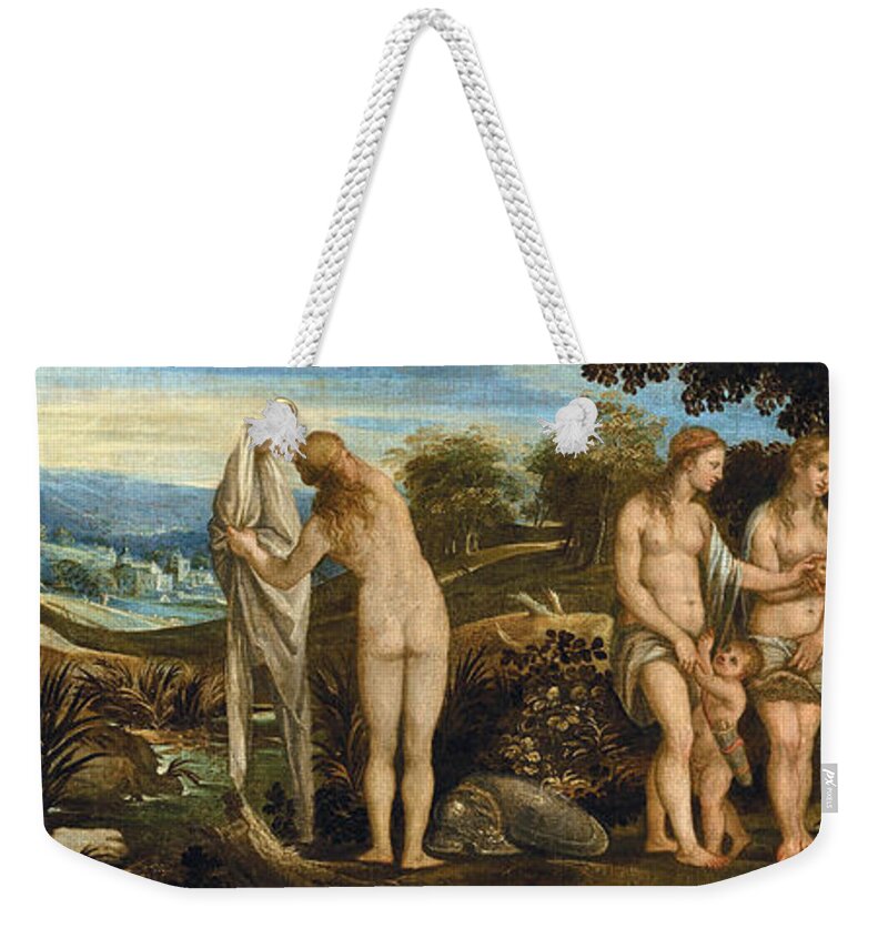 Paolo Fiammingo Weekender Tote Bag featuring the painting The Judgement of Paris by Paolo Fiammingo