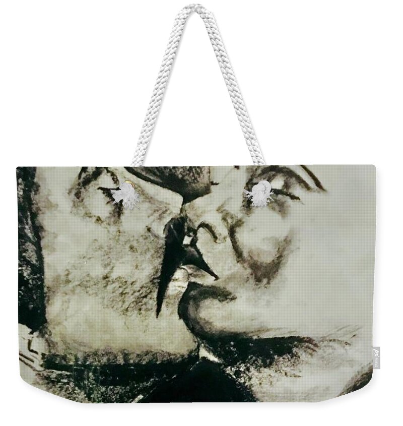  Weekender Tote Bag featuring the drawing The Kiss by Angie ONeal