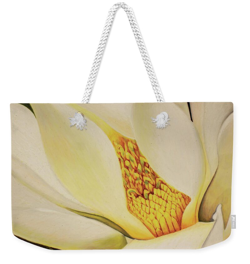 Magnolia Weekender Tote Bag featuring the drawing The Last Magnolia by Kelly Speros