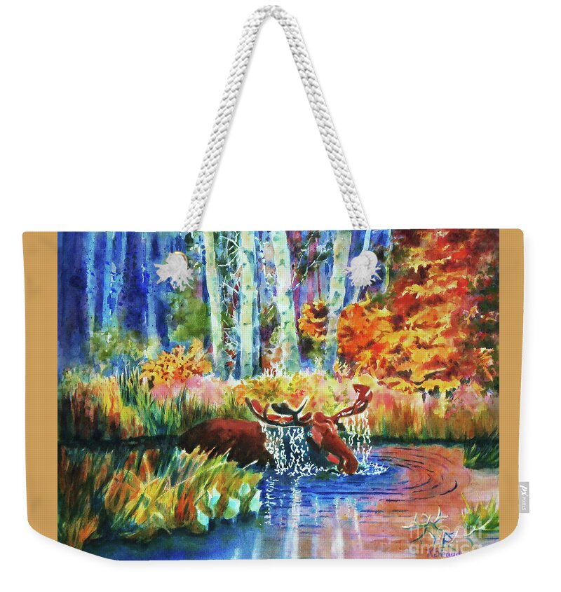 Moose Weekender Tote Bag featuring the painting The Last Rays by Kathy Braud