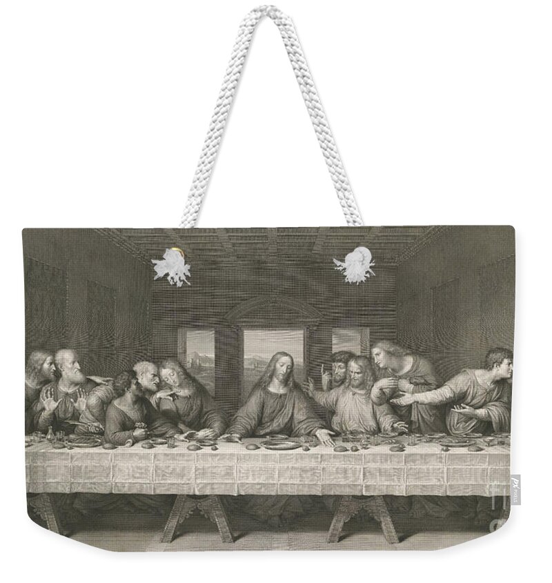 Last Weekender Tote Bag featuring the drawing The Last Supper, engraving by Leonardo da Vinci