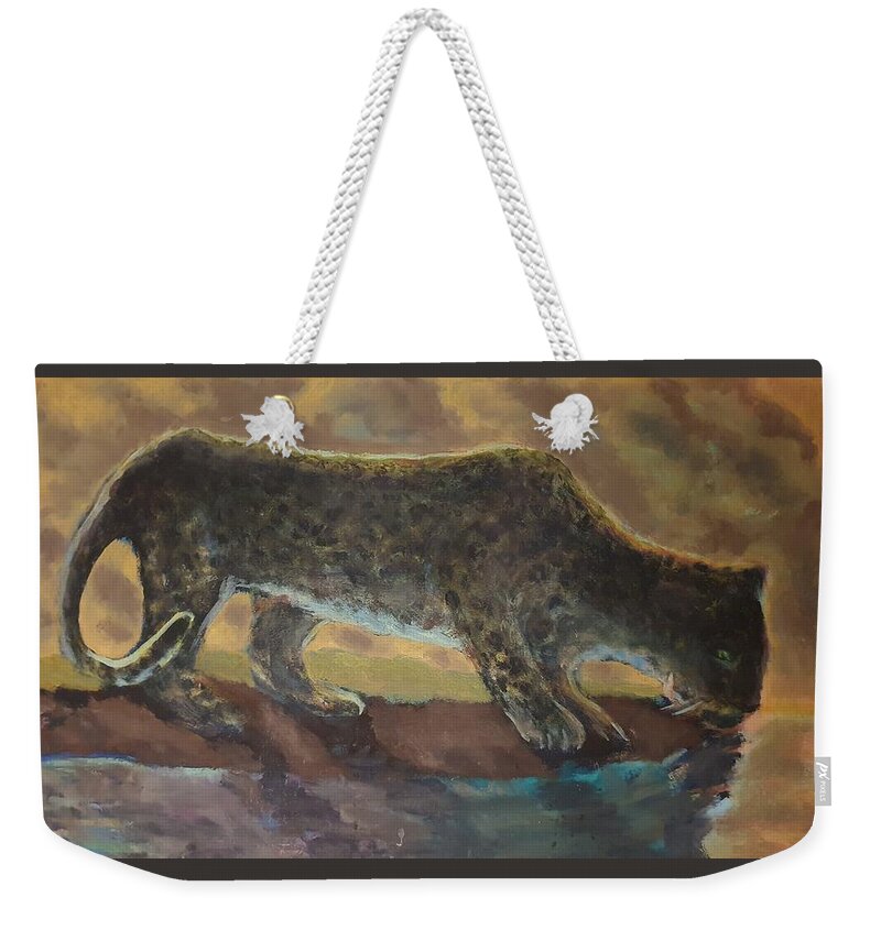 Leopard Weekender Tote Bag featuring the painting The Leopard by Enrico Garff