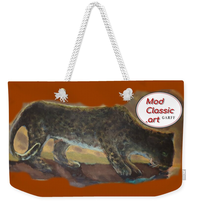 Leopard Weekender Tote Bag featuring the painting The Leopard 'ModClassic Art by Enrico Garff