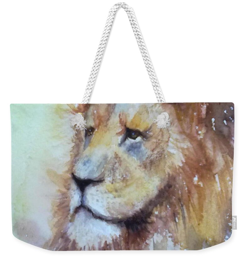 Lion Weekender Tote Bag featuring the painting The Lion King by Asha Sudhaker Shenoy