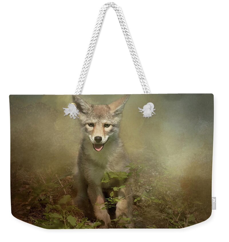 Coyote Weekender Tote Bag featuring the digital art The Littlest Pack Member by Nicole Wilde