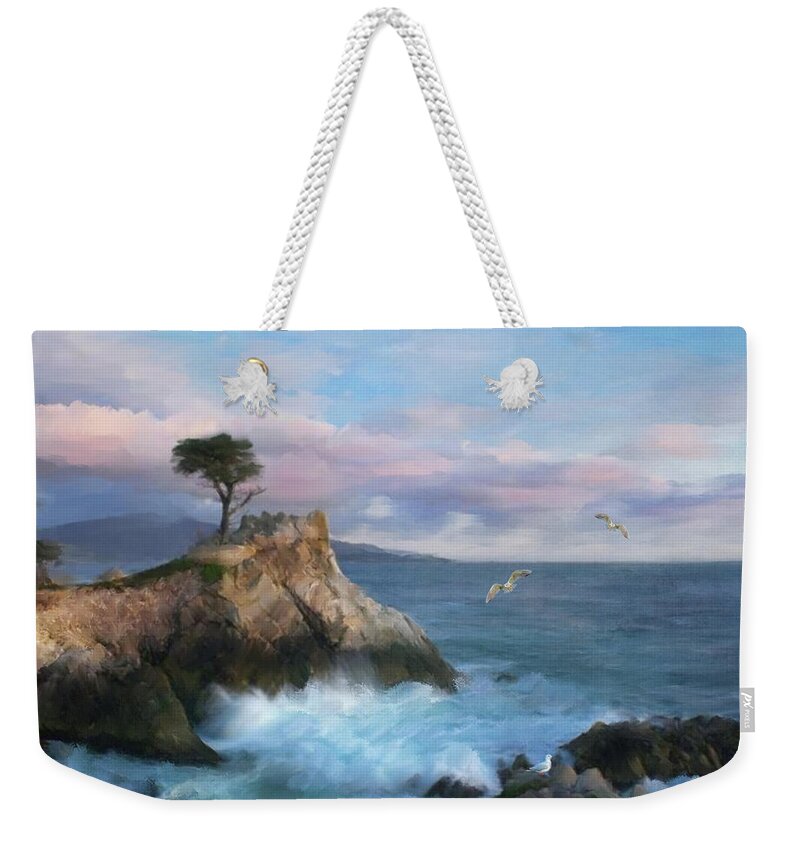 Cypress Point Weekender Tote Bag featuring the mixed media The Lone Cypress at Cypress Point by Colleen Taylor
