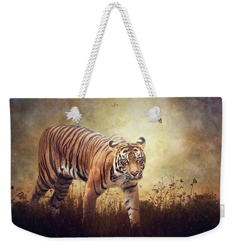 Tiger Weekender Tote Bag featuring the digital art The Look by Nicole Wilde