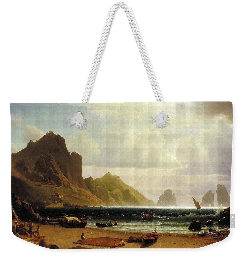 Marina Weekender Tote Bag featuring the painting The Marina Piccola at Capri by Albert Bierstadt