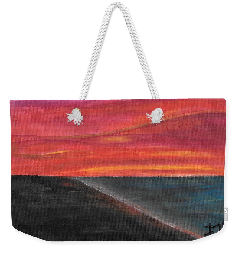 Sky. Sunset Weekender Tote Bag featuring the painting The Meeting by Esoteric Gardens KN