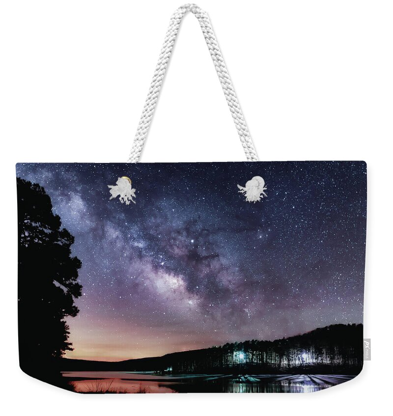 Milky Way Weekender Tote Bag featuring the photograph The Milky Way Over Cove Lake by James Barber