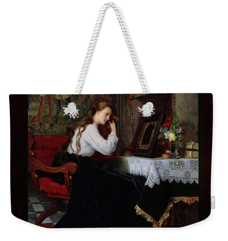 The Mirror Weekender Tote Bag featuring the painting The Mirror by Pierre-Charles Comte Remastered Xzendor7 Fine Art Classical Reproductions by Rolando Burbon