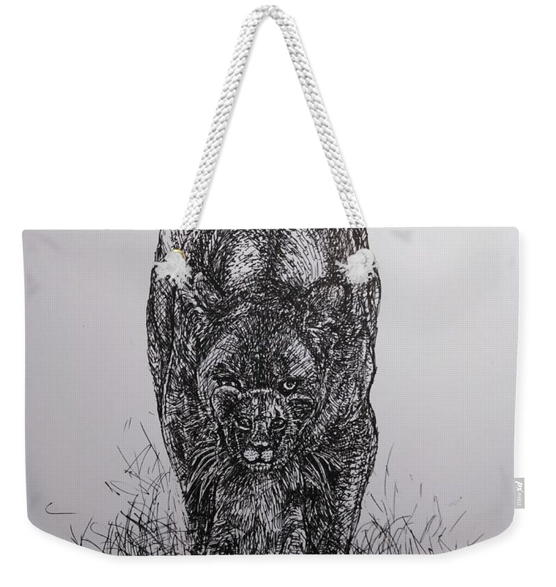  Lion Drawing Weekender Tote Bag featuring the drawing The Mom Instinct by Sukalya Chearanantana