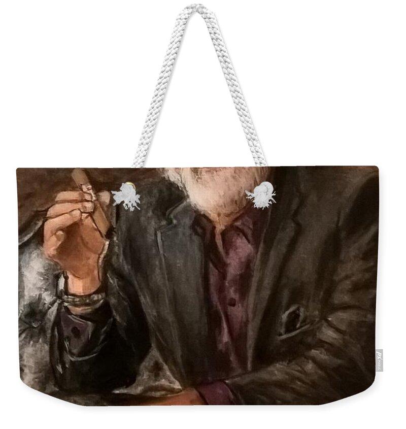 Most Interesting Weekender Tote Bag featuring the painting The Most Interesting Man in the World by Yelena Day