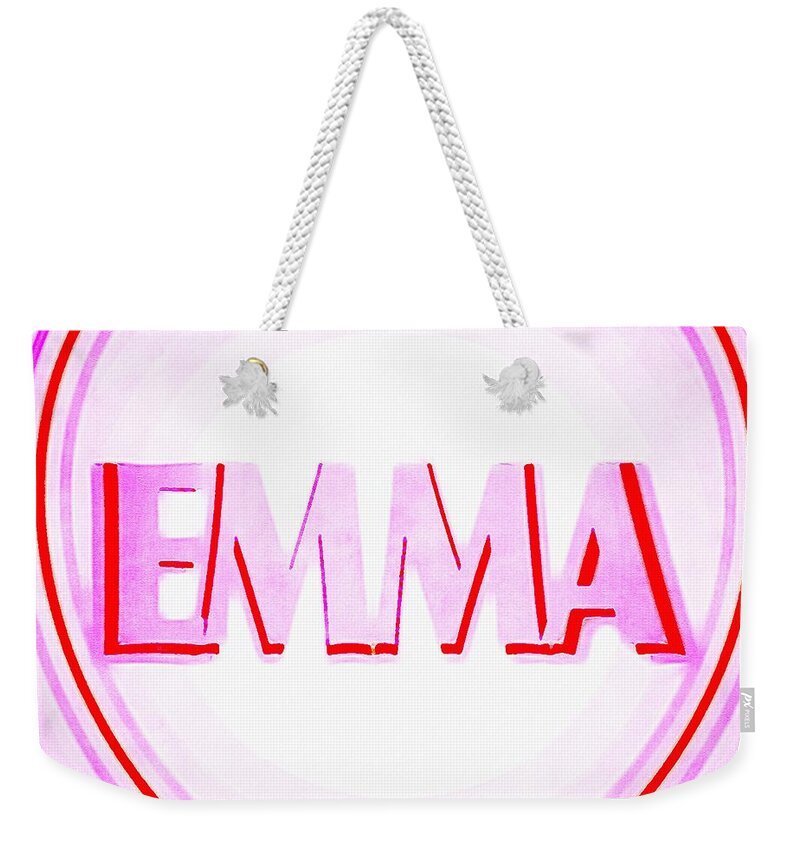 The Name Emma in Pink and White Love Heart Name Design Weekender Tote Bag  by Douglas Brown - Fine Art America