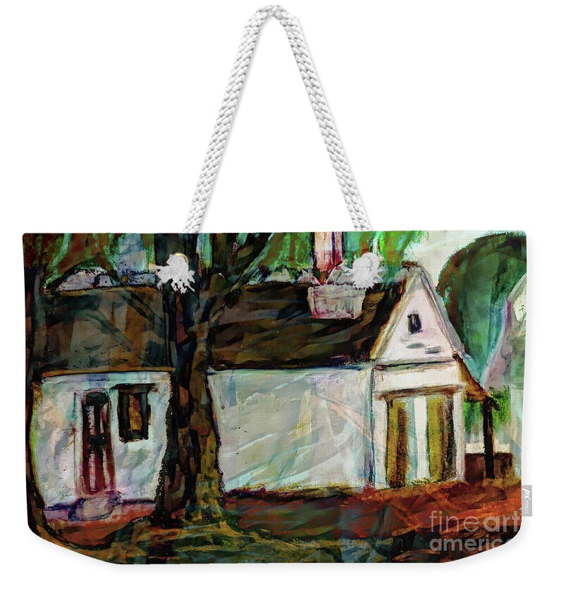 House Weekender Tote Bag featuring the painting The Neighbors by Aurelia Schanzenbacher