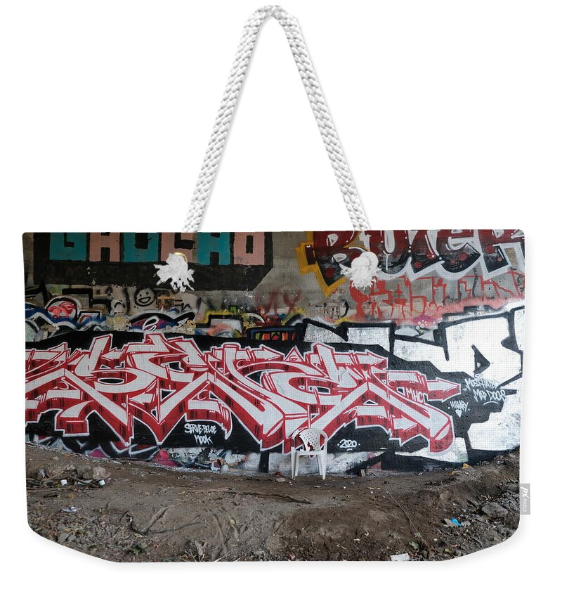 Red Weekender Tote Bag featuring the photograph The Office by Kreddible Trout