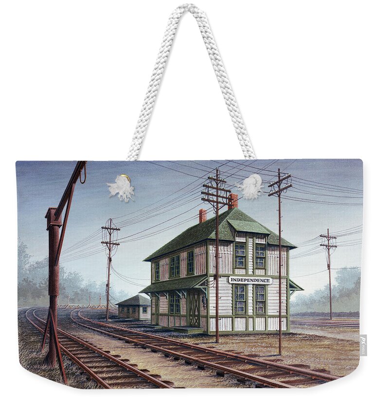Architectural Landscape Weekender Tote Bag featuring the painting The Old C and A Depot, Independence, MO by George Lightfoot