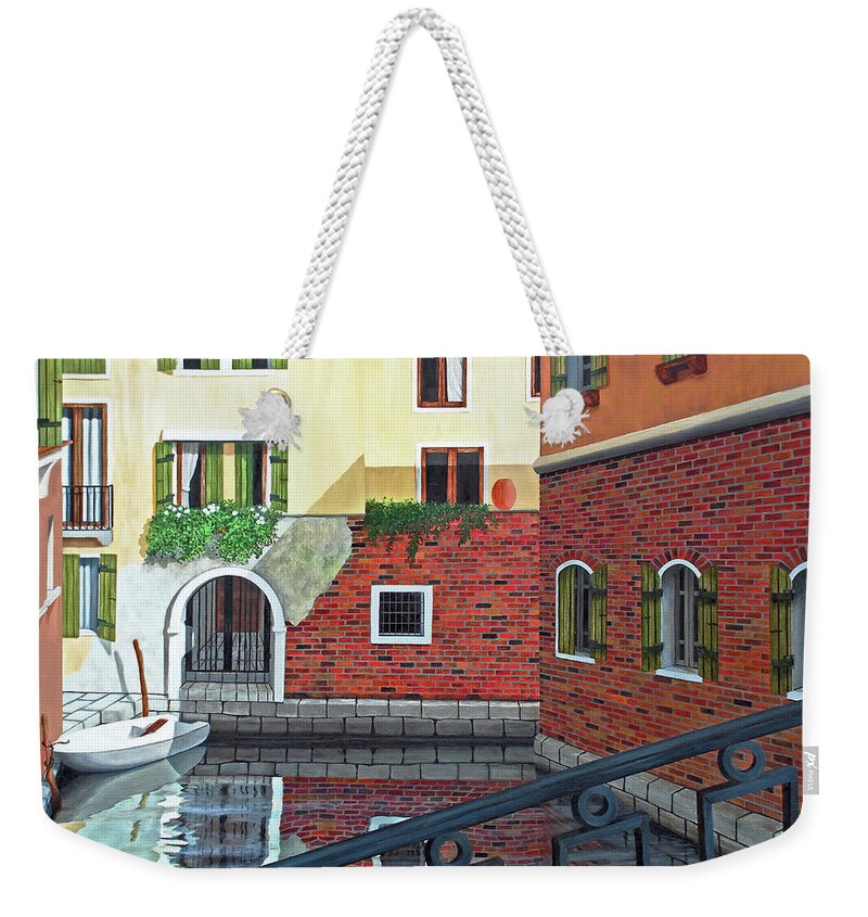 Venice Weekender Tote Bag featuring the painting THE OLD CANAL -prints of oil painting by Mary Grden
