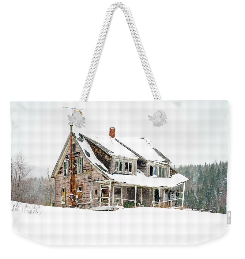 Landscape Weekender Tote Bag featuring the photograph The Old Farmhouse - Pittsburg, New Hampshire - February 2022 by John Rowe