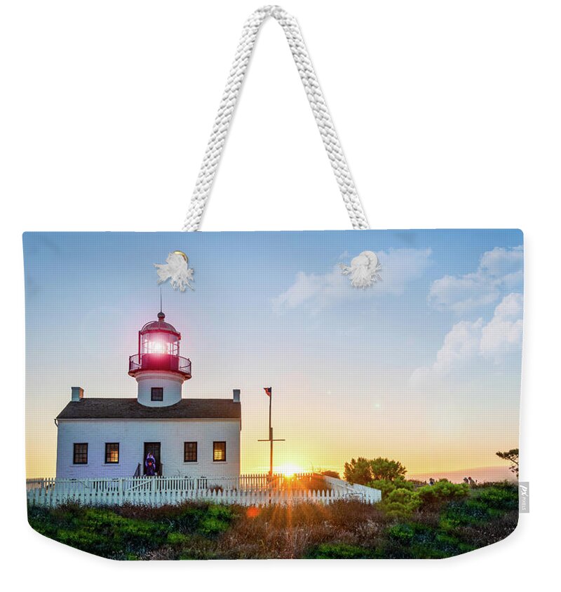 California Weekender Tote Bag featuring the photograph The Old Point Loma Lighthouse at Sunset by David Levin