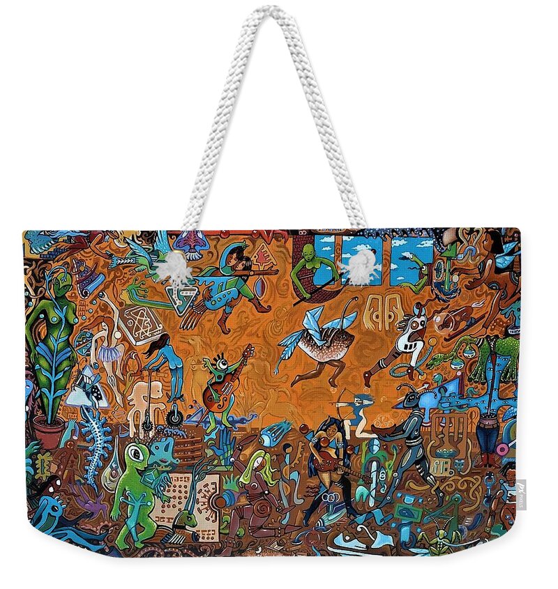 Imaginations Weekender Tote Bag featuring the painting THE IMAGINARIUM--The Junk drawer of the Imagination. by James RODERICK