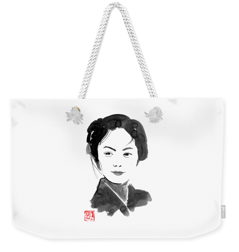 Mountain Weekender Tote Bag featuring the drawing The Painters Daughter by Pechane Sumie