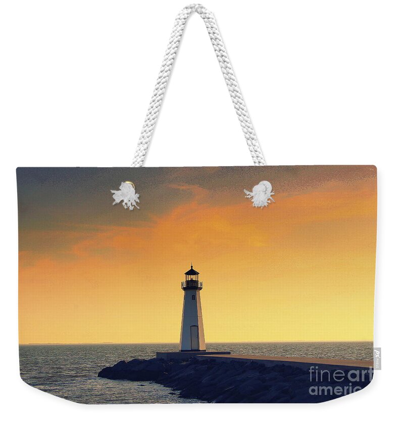 Scenery Weekender Tote Bag featuring the photograph The Patchogue Lighthouse at Sunset by Dora Sofia Caputo