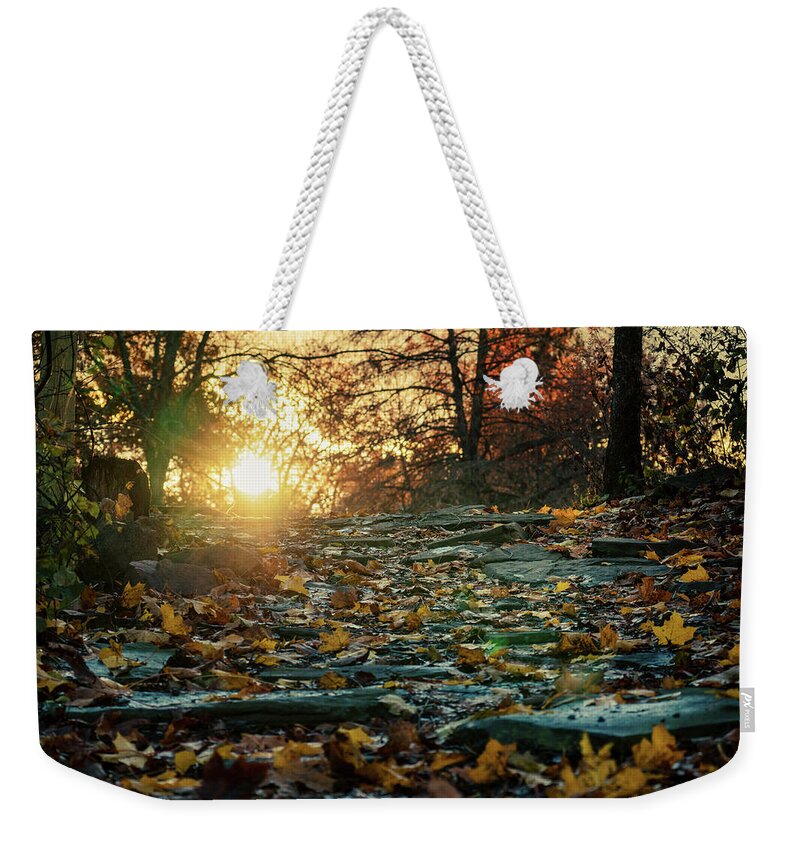 Autumn Weekender Tote Bag featuring the photograph The Path Between by Jason Fink