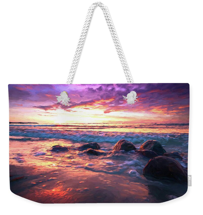 Beach Weekender Tote Bag featuring the digital art The Perfect Sunset by Ricky Barnard