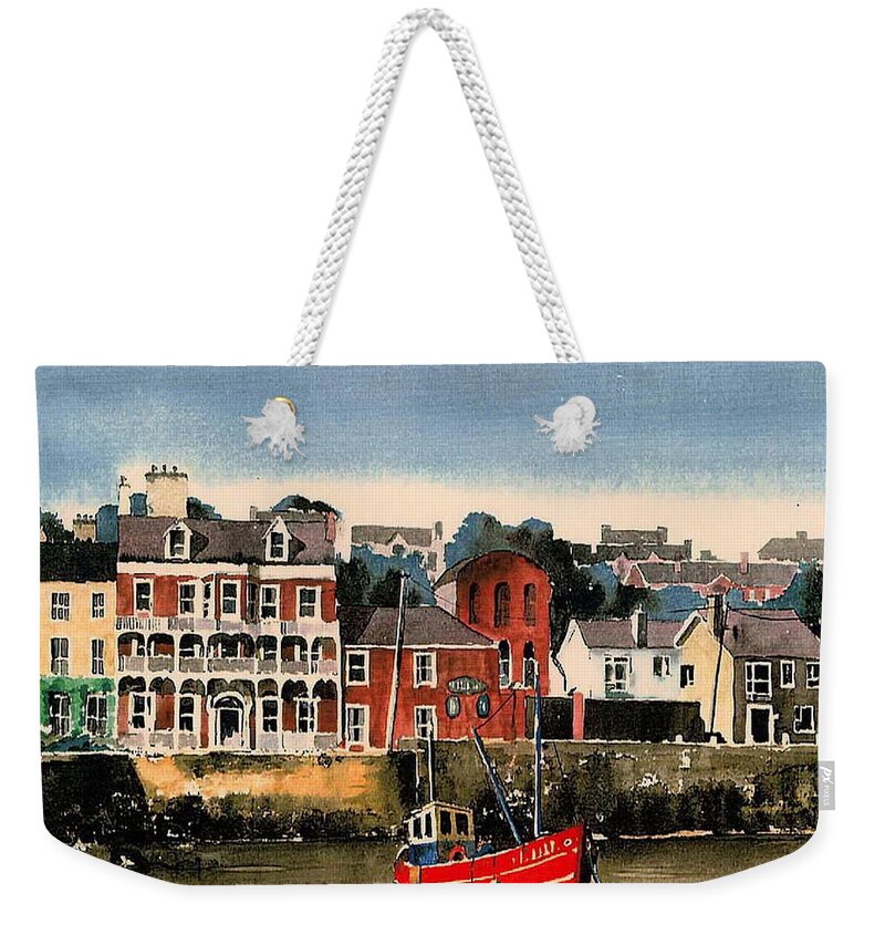 Kinsale Hotel Weekender Tote Bag featuring the painting The Periwinkle , Kinsale, Co. Cork by Val Byrne