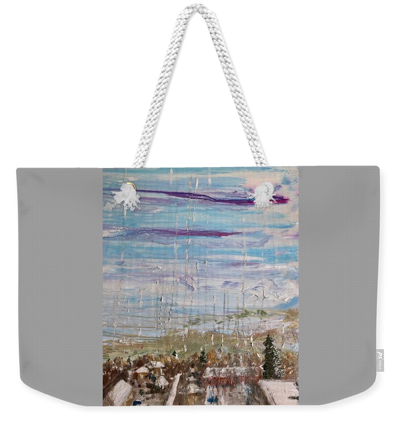 Cityscape Weekender Tote Bag featuring the painting The Pillars of Heaven by Bethany Beeler