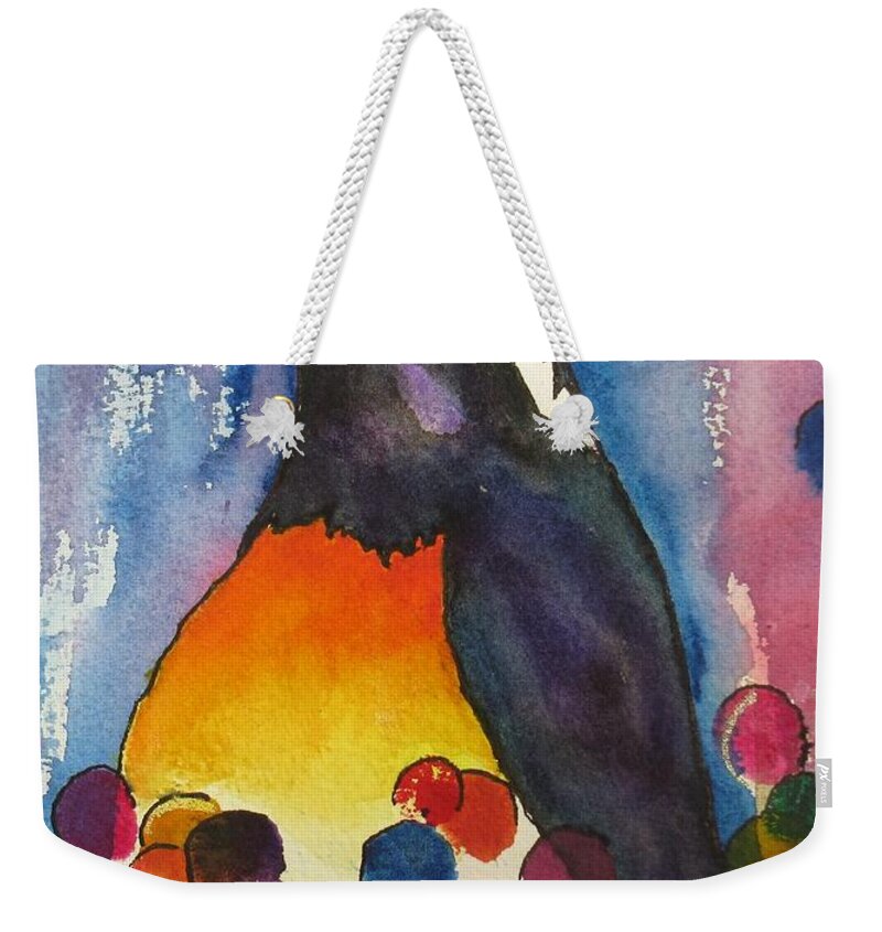 Penguin Weekender Tote Bag featuring the painting The Pomp Of A Party Penguin by Dale Bernard