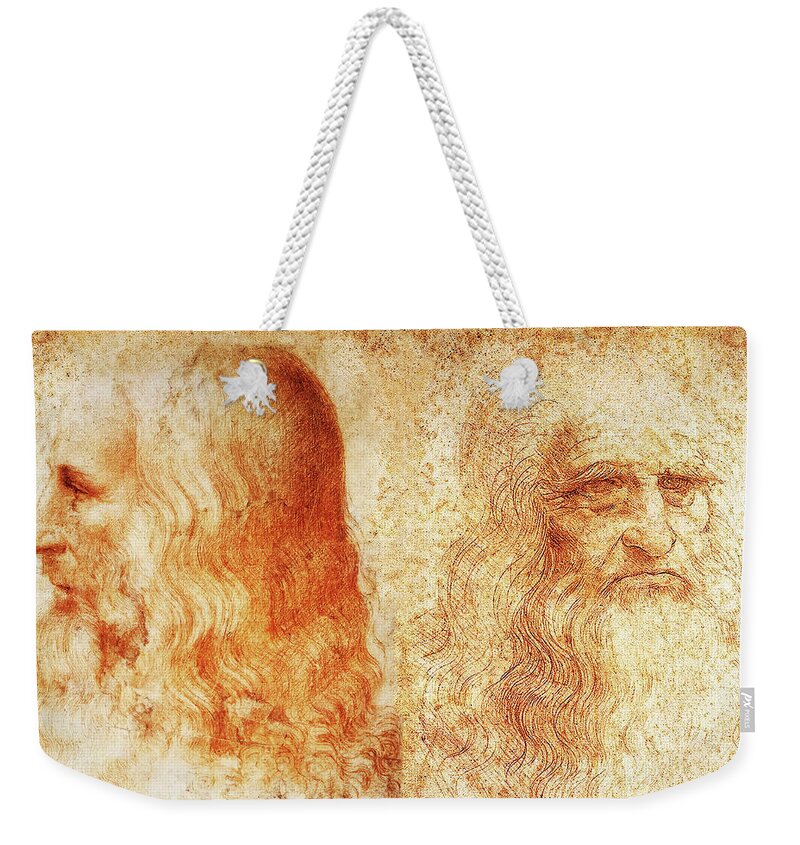 Leonardo Da Vinci Weekender Tote Bag featuring the digital art The portraits of Leonardo da Vinci - digital recreation by Nicko Prints
