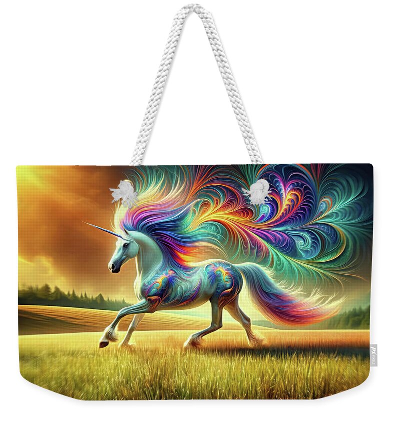 Arcane Weekender Tote Bag featuring the digital art The Prism-Maned Mystique by Bill And Linda Tiepelman