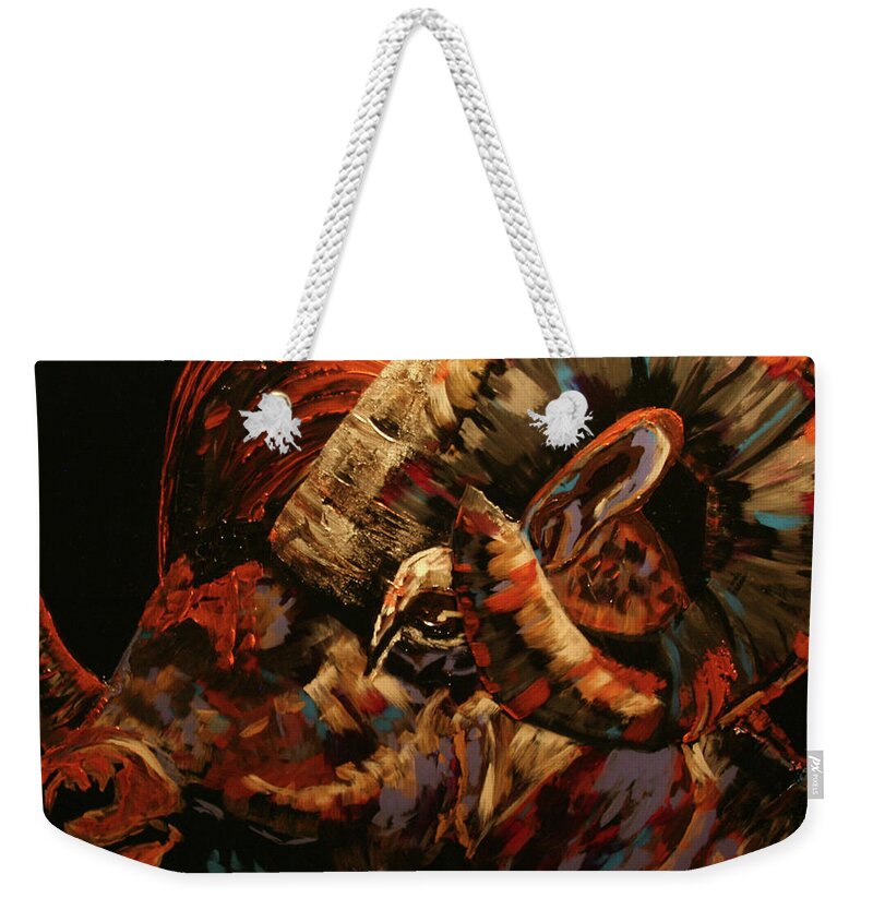 Dall Sheep Weekender Tote Bag featuring the painting The Protector by Marilyn Quigley